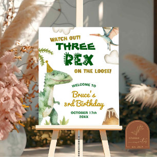 Dinosaur Three-Rex Boy's 3:e födelsedagsvälkomstsk Poster