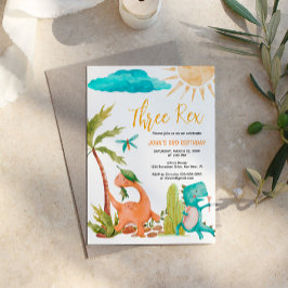 Dinosaur Three Rex Födelsedagsfest inbjudan