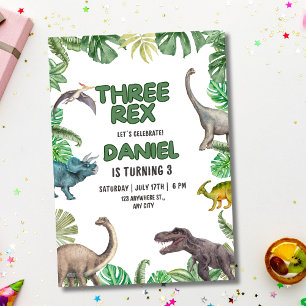 Dinosaur Three rex Födelsedagsinbjudan T Rex Party Inbjudningar