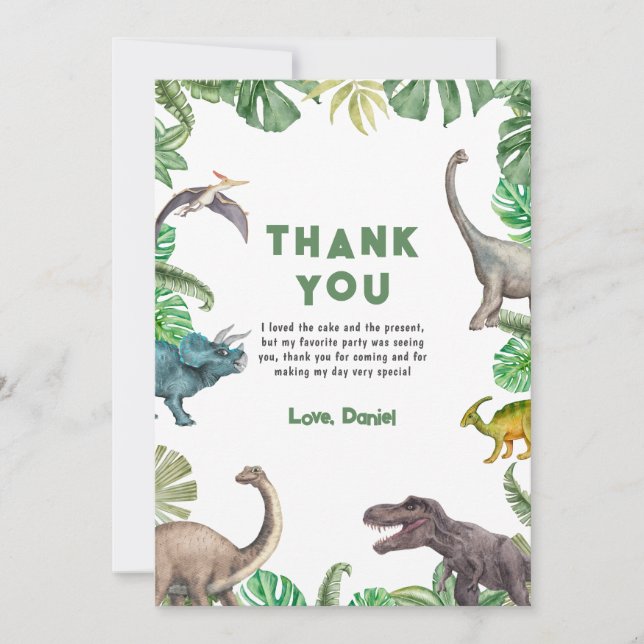 Dinosaur Three rex Födelsedagsinbjudan T Rex Party Tack Kort (Framsida)