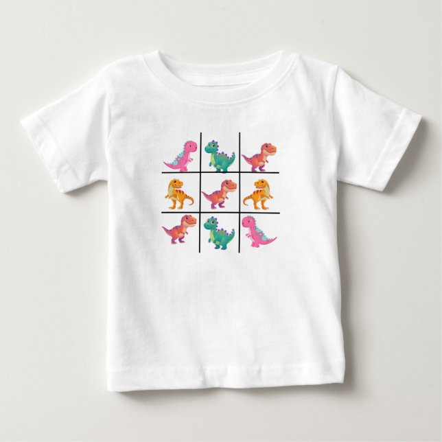 Dinosaur Tic Tac Toe Baby Jersey T-Shirt (Framsida)