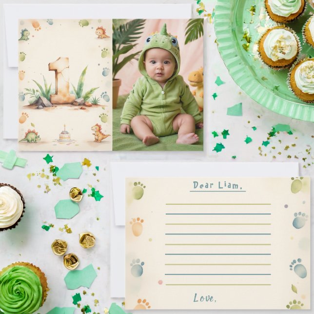 Dinosaur Tidskapsel Notkort Foto 1-årsdag Inbjudningar (Skapare uppladdad)