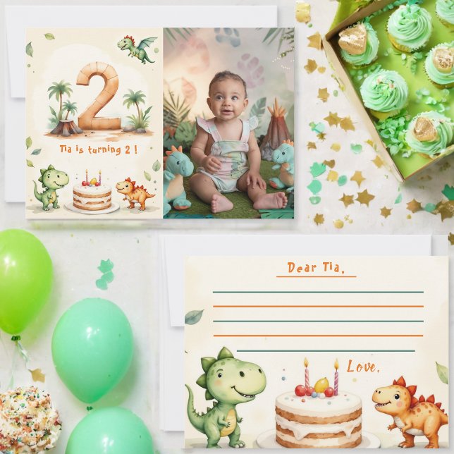 Dinosaur Tidskapsel Notkort Foto 2-årsdag Inbjudningar (Skapare uppladdad)