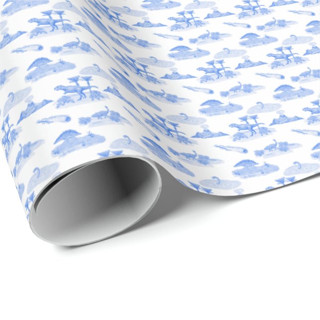 Dinosaur Toile (Periwinkleblå)  Presentpapper (Rullad Hörn)
