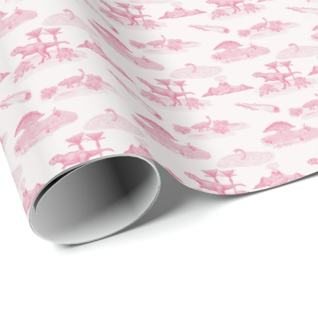 Dinosaur Toile (Pink)  Wrapping Paper Presentpapper (Rullad Hörn)