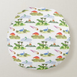Dinosaur Toile Round Pillow (Original Colors) Rund Kudde