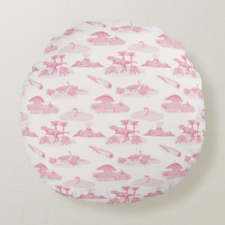 Dinosaur Toile Round Pillow (Pink) Rund Kudde