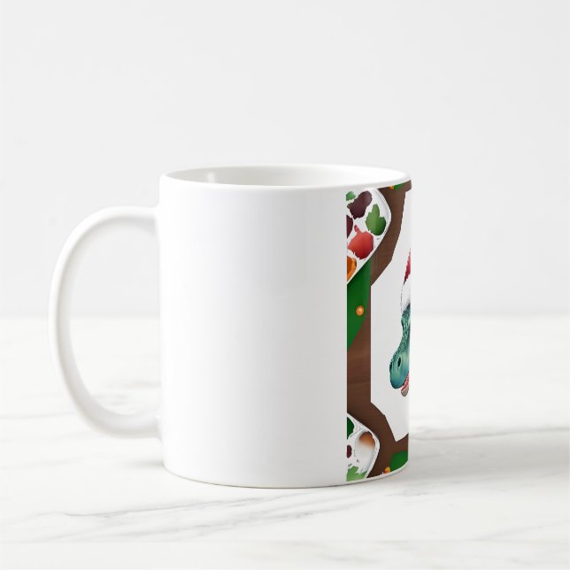 Dinosaur Tomte Hatt Konst  Kaffemugg (Vänster)