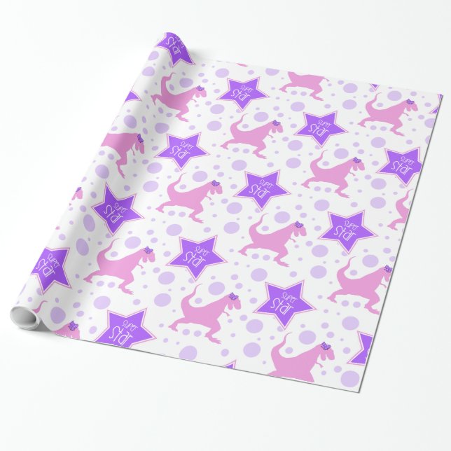 Dinosaur Toppen Star Wrapping Papper | Rosa och Li Presentpapper (Utrullad)