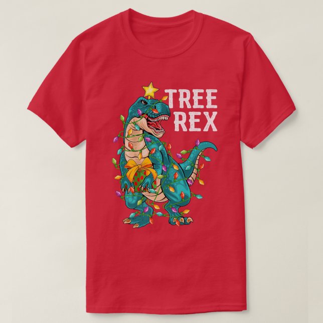 Dinosaur Träd Re Julafton Ljus Funny Tre Dinosaur  T Shirt (Design framsida)
