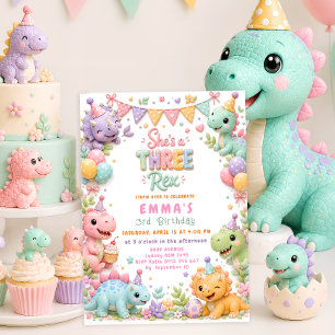 Dinosaur Tre Rex 3-års födelsedagsfest Inbjudningar