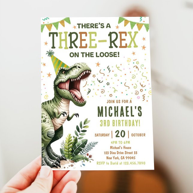Dinosaur Tre Rex 3-års födelsedagsfest  Inbjudningar (Skapare uppladdad)