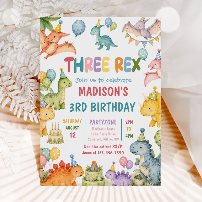 Dinosaur Tre Rex 3-års födelsedagsfest Inbjudningar (Skapare uppladdad)