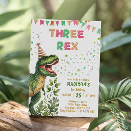 Dinosaur Tre Rex 3-års födelsedagsfest Inbjudningar