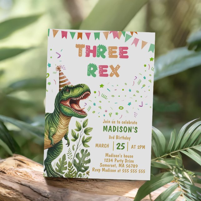 Dinosaur Tre Rex 3-års födelsedagsfest Inbjudningar (Skapare uppladdad)