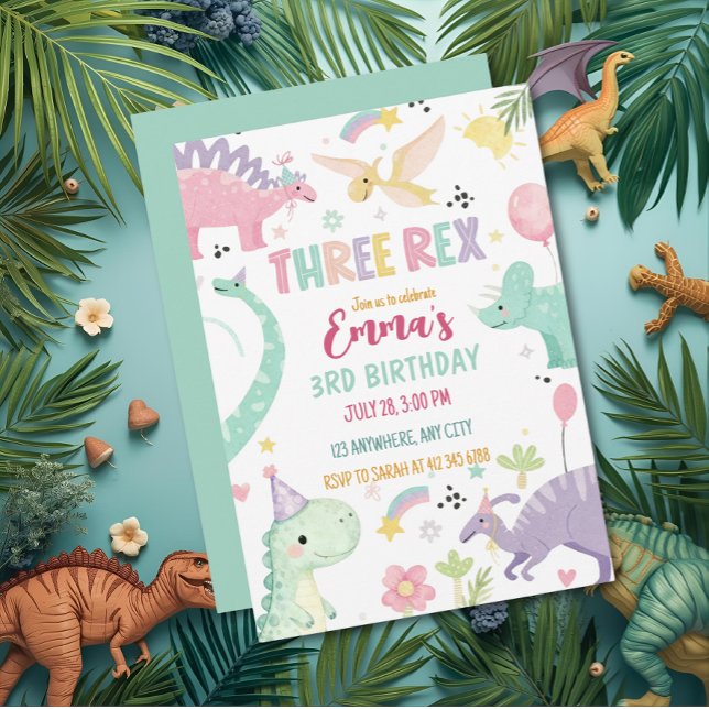 Dinosaur Tre Rex 3-års födelsedagsfest  Inbjudningar (Skapare uppladdad)