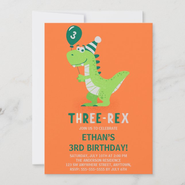 Dinosaur Tre Rex 3-års födelsedagsinbjudan Inbjudningar (Framsida)