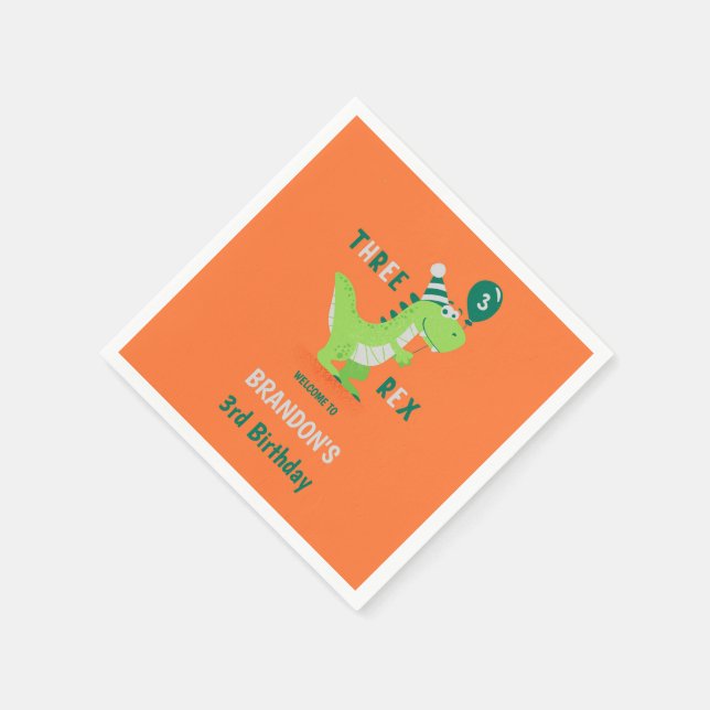 Dinosaur Tre Rex 3-årsdag Pappersservett (Hörn)