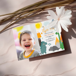 Dinosaur Tre Rex 3:e födelsedag Foto Party Inbjudningar