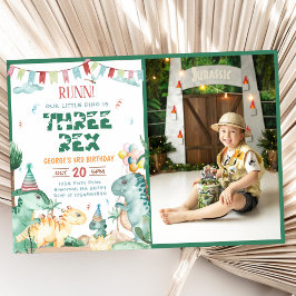 Dinosaur Tre Rex 3:e födelsedag Party Photo Inbjudningar
