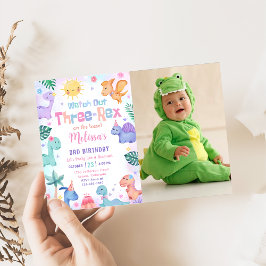 Dinosaur Tre Rex 3:e födelsedag Party Photo Inbjudningar