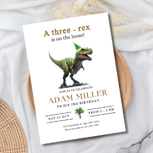 Dinosaur Tre Rex Födelsedag 3-årsdag Pojkar Dino Inbjudningar