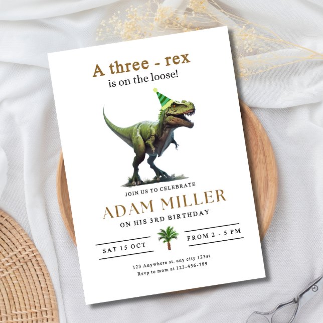 Dinosaur Tre Rex Födelsedag 3-årsdag Pojkar Dino Inbjudningar (Skapare uppladdad)