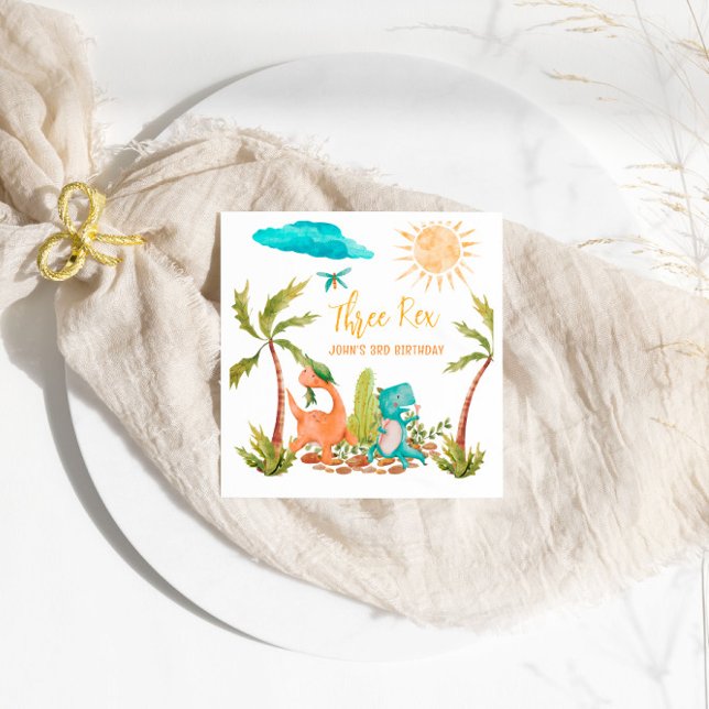 Dinosaur Tre Rex-Födelsedagsfest Pappersservett (Skapare uppladdad)