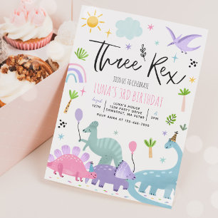 Dinosaur tredubbel Rex 3:e födelsedag Party Inbjudningar