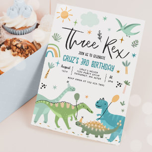 Dinosaur tredubbel Rex 3:e födelsedag Party Inbjudningar