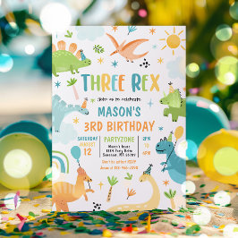 Dinosaur tredubbel Rex 3:e födelsedag Party Inbjudningar