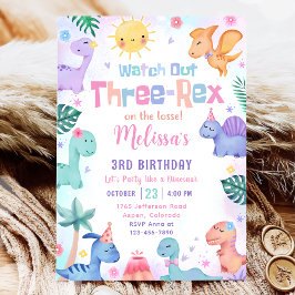 Dinosaur tredubbel Rex 3:e födelsedag Party Inbjudningar