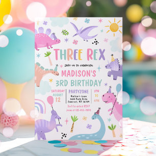Dinosaur tredubbel Rex 3:e födelsedag Party Inbjudningar