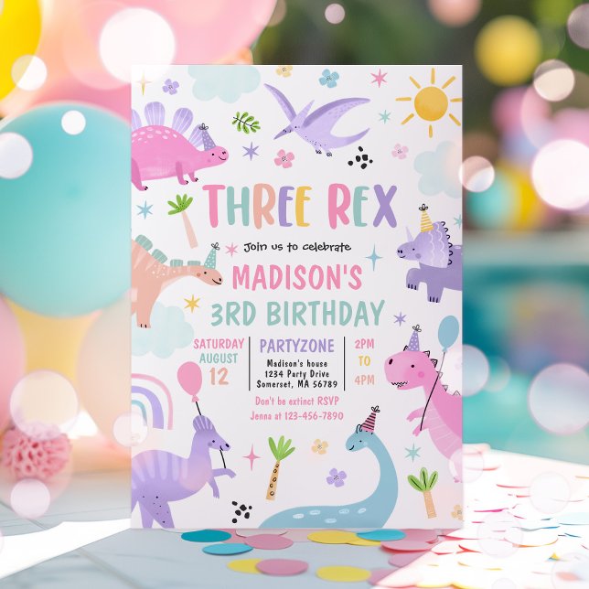 Dinosaur tredubbel Rex 3:e födelsedag Party Inbjudningar (Skapare uppladdad)