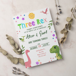 Dinosaur tredubbel Rex 3:e födelsedag Party Inbjudningar