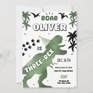 Dinosaur trerex 3:e födelsedag Party T-Rex Inbjuda Inbjudningar