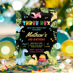 Dinosaur trerex 3:e födelsedag Party T-Rex Inbjudningar