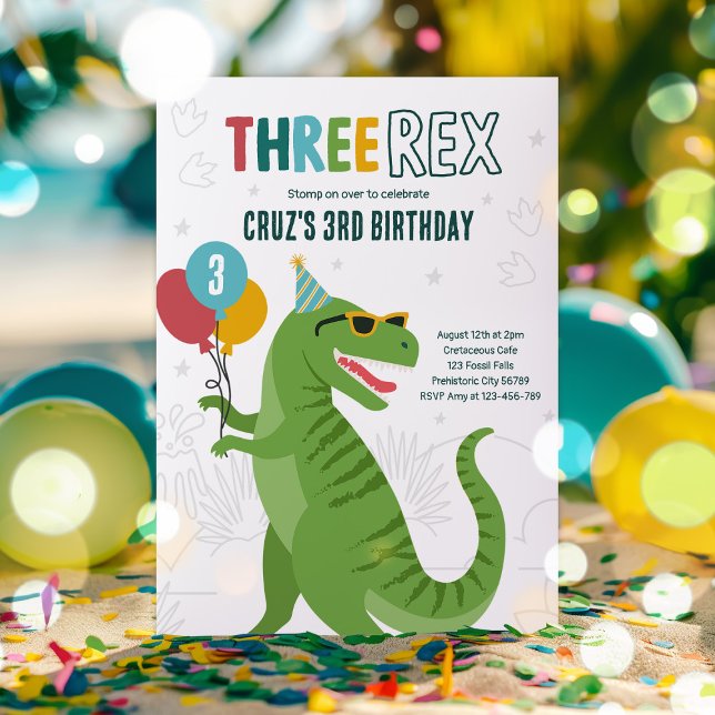Dinosaur trerex 3:e födelsedag Party T-Rex Inbjudningar (Skapare uppladdad)