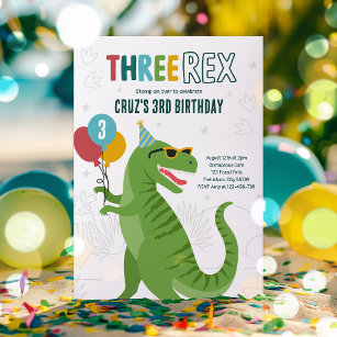Dinosaur trerex 3:e födelsedag Party T-Rex Inbjudningar