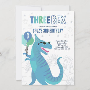Dinosaur trerex 3:e födelsedag Party T-Rex Inbjudningar