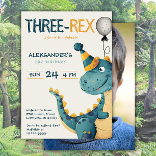 Dinosaur Trex 3 Rex 3:e födelsedag Party foto Inbjudningar