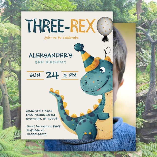 Dinosaur Trex 3 Rex 3:e födelsedag Party foto Inbjudningar (Skapare uppladdad)