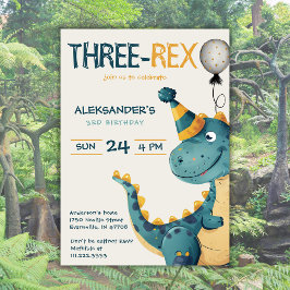 Dinosaur Trex 3 Rex 3:e födelsedag Party Inbjudningar