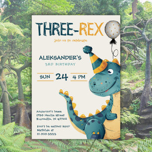 Dinosaur Trex 3 Rex 3:e födelsedag Party Inbjudningar