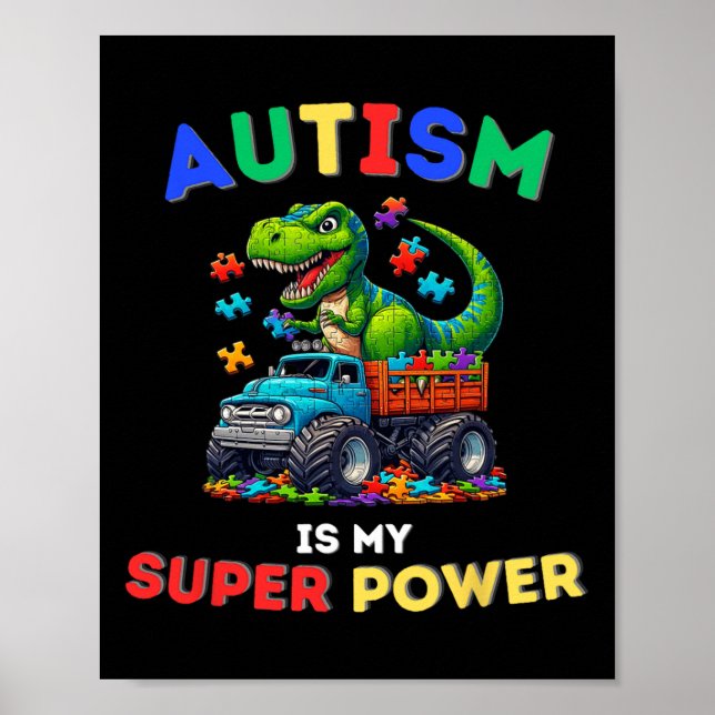 Dinosaur Trex Autism Är Min Superkraft Autism Medv Poster (Framsidan)