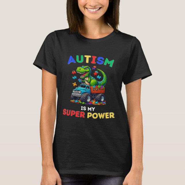Dinosaur Trex Autism Är Min Superkraft Autism Medv T Shirt (Framsida)