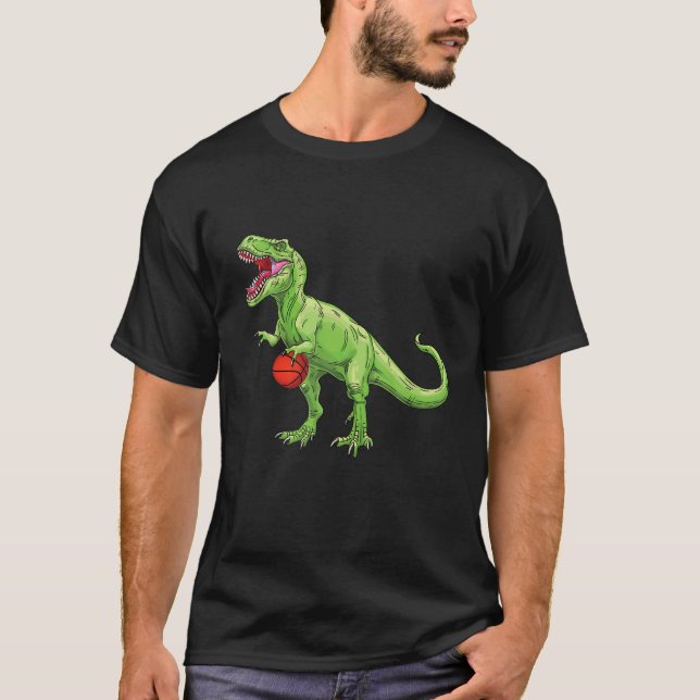 Dinosaur Trex Basketball Player Basketboll för poj T Shirt (Framsida)