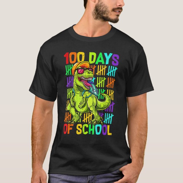 Dinosaur Trex Happy 100th Day Of School  Boys Kids T Shirt (Framsida)