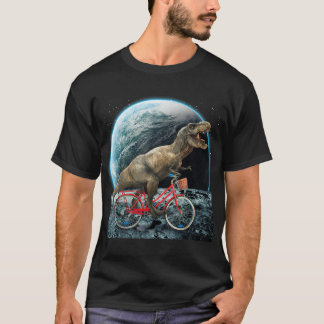 Dinosaur Trex in Space Riding Bike on Måne Funny D T Shirt