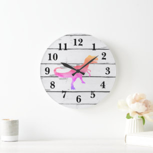 Dinosaur Trex Rosa Decor Rustic Shiplap Stor Klocka